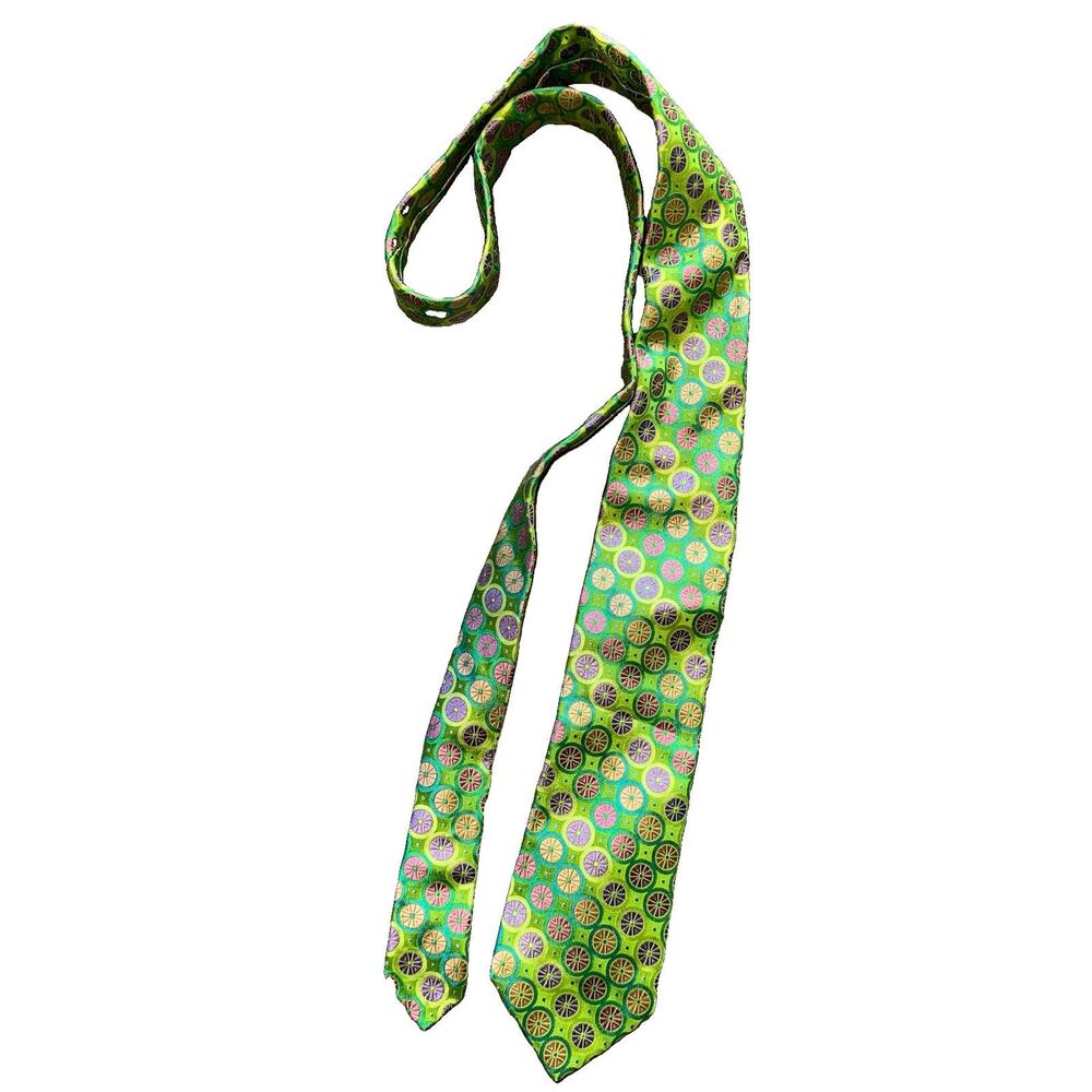 Ferrell Reed Hand Tailored in USA Men's 100% Italian Silk Tie Green Groovy